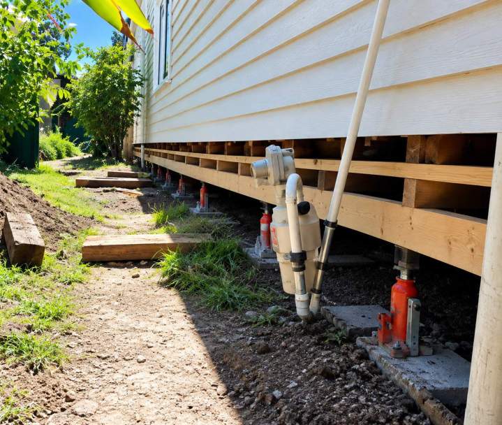 Foundation work under a raised house Franklinford, Victoria