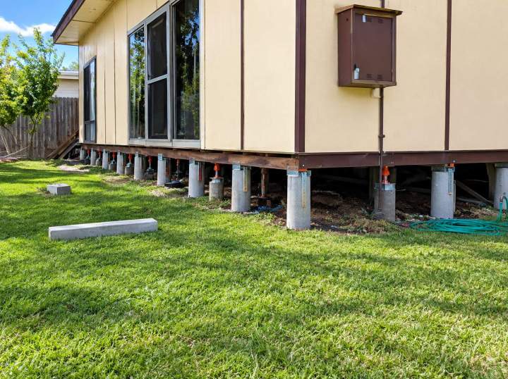 Foundation work under a raised house Franklinford, Victoria